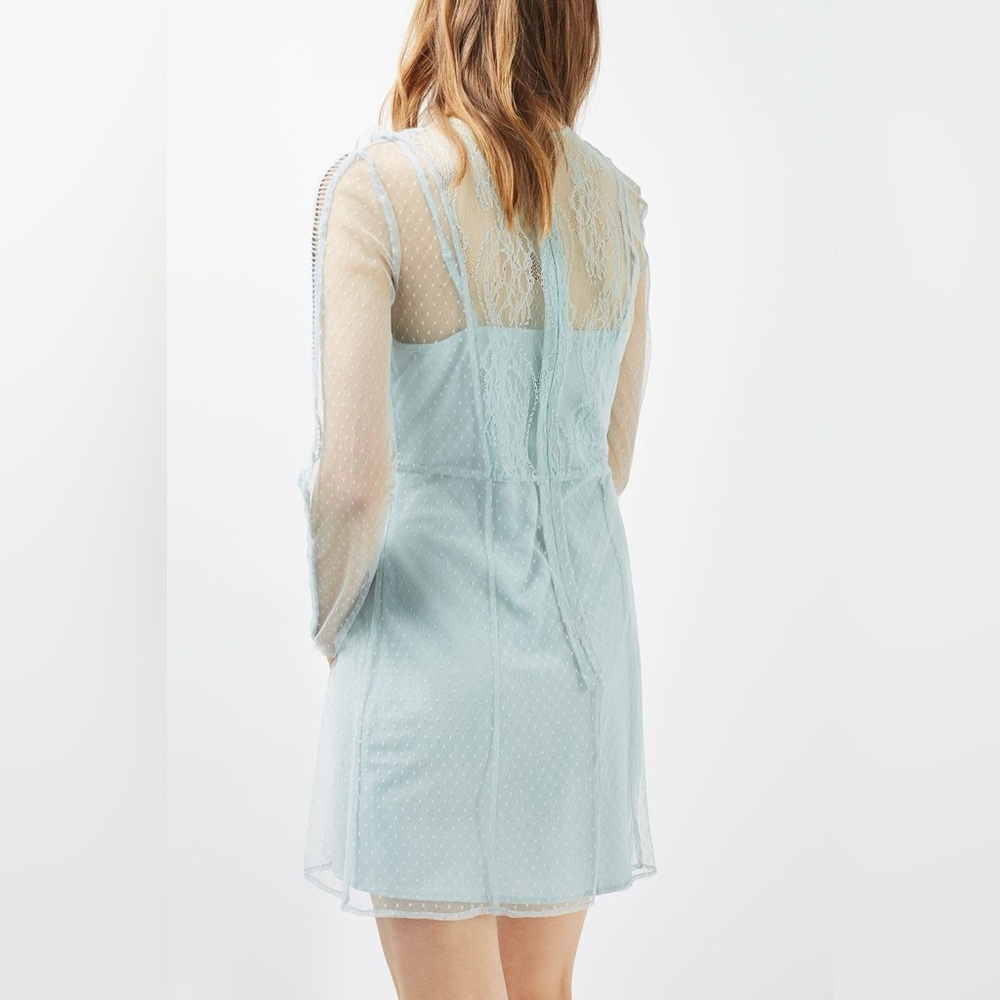 Topshop Light Blue Dobby Lace Skater Dress - Picture 2 of 11